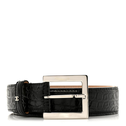 Chanel Calfskin Crocodile Embossed Belt 75 30 Black 1 of 6