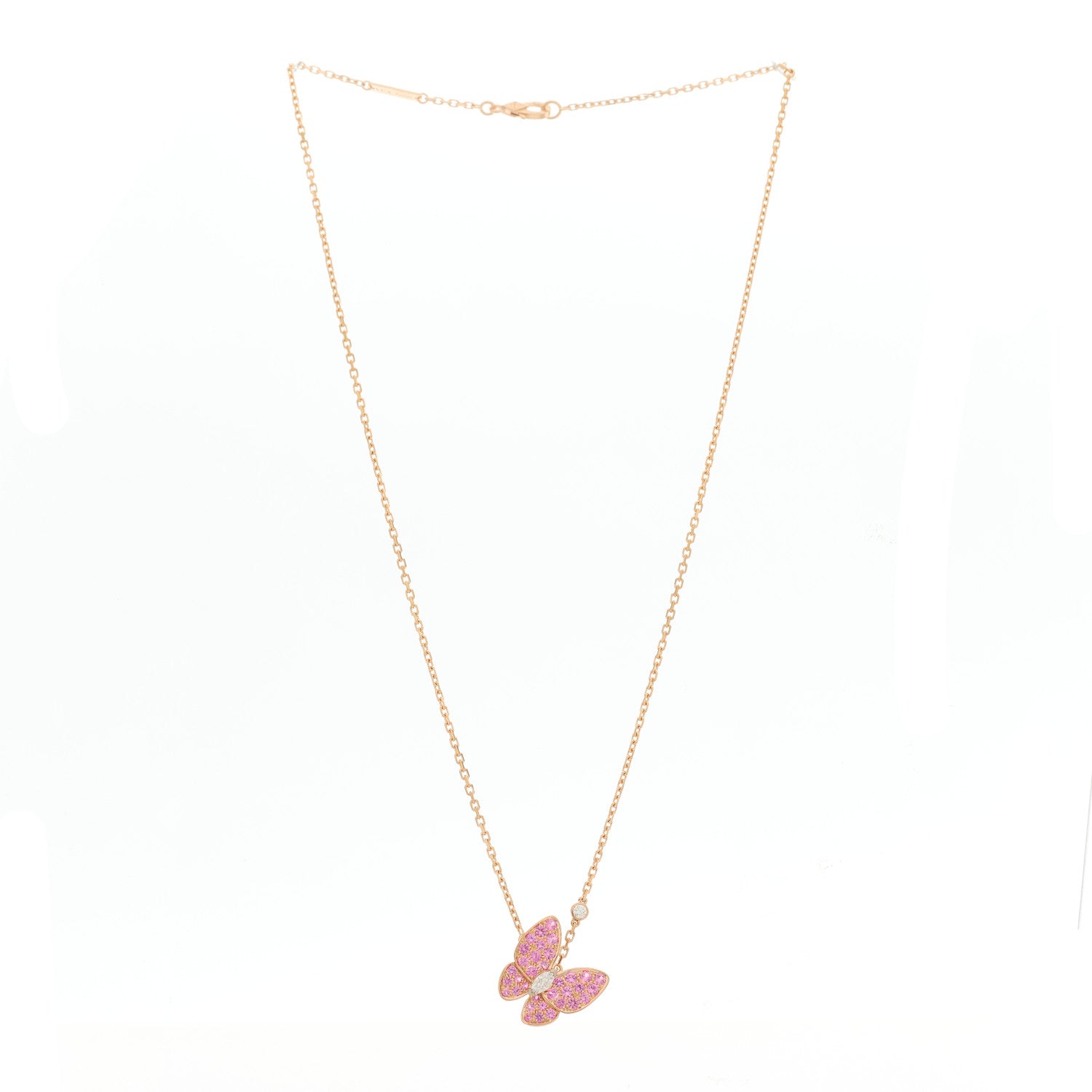 Van Cleef & Arpels 18K Rose Gold Diamond Pink Sapphire Two Butterfly Pendant Necklace 3 of 6