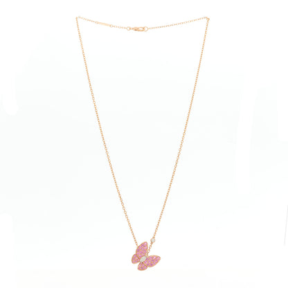 Van Cleef & Arpels 18K Rose Gold Diamond Pink Sapphire Two Butterfly Pendant Necklace 3 of 6