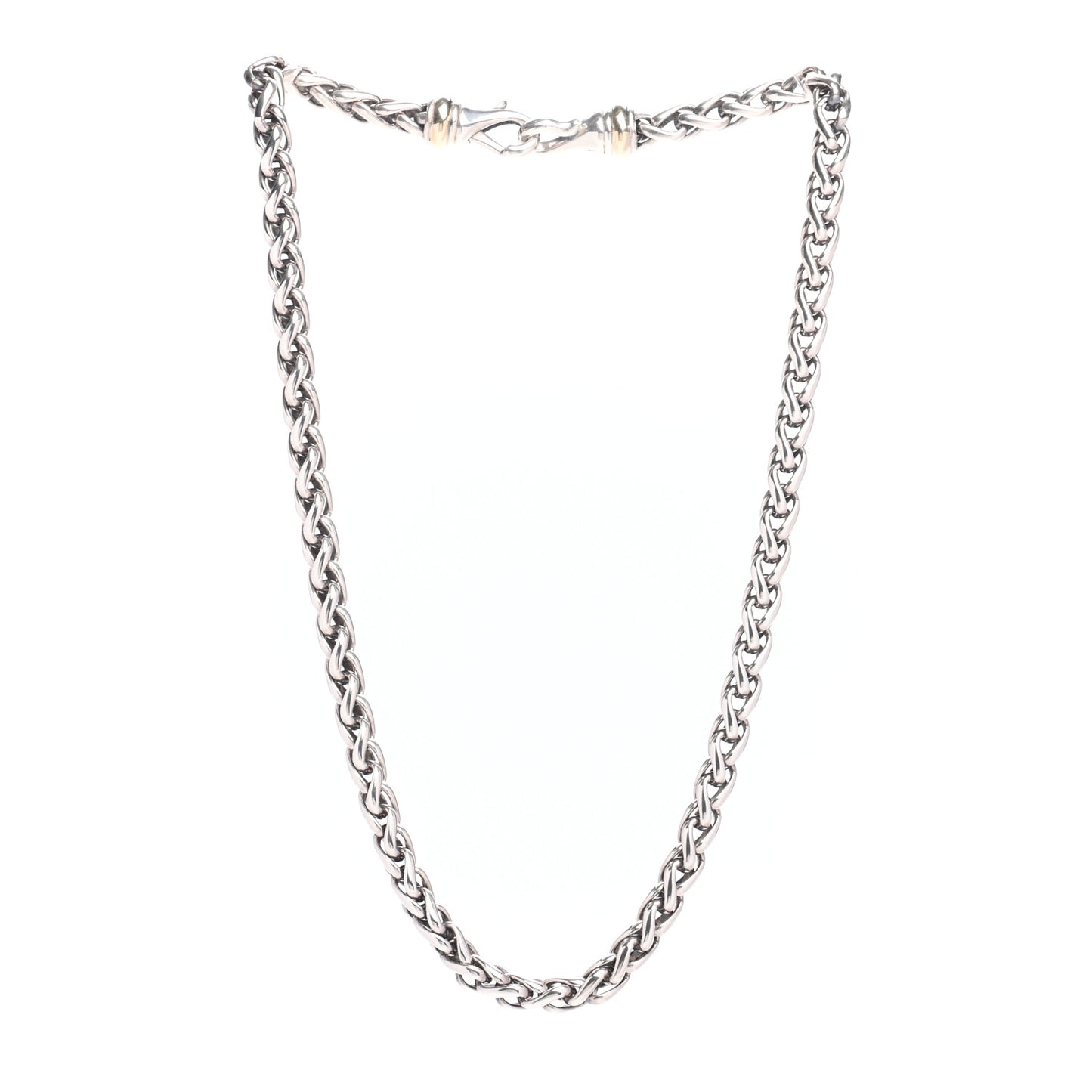 Sterling Silver 14K Yellow Gold 6mm Wheat Chain Necklace