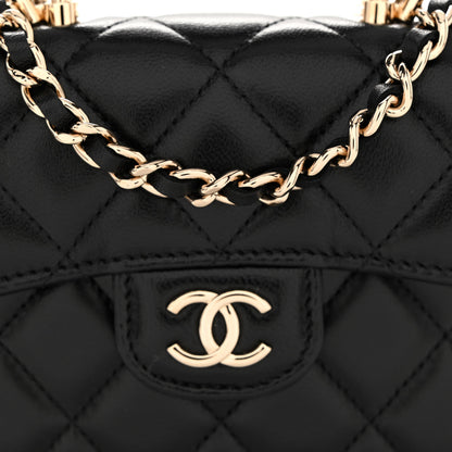 Chanel Lambskin Quilted Top Handle Flap Coin Purse With Chain Black 9 of 12