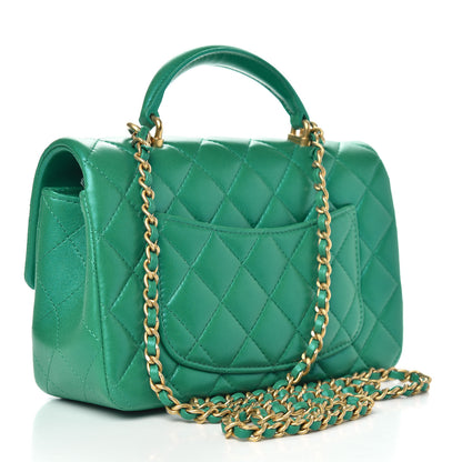 Chanel Iridescent Lambskin Quilted Mini Top Handle Rectangular Flap Green 3 of 11
