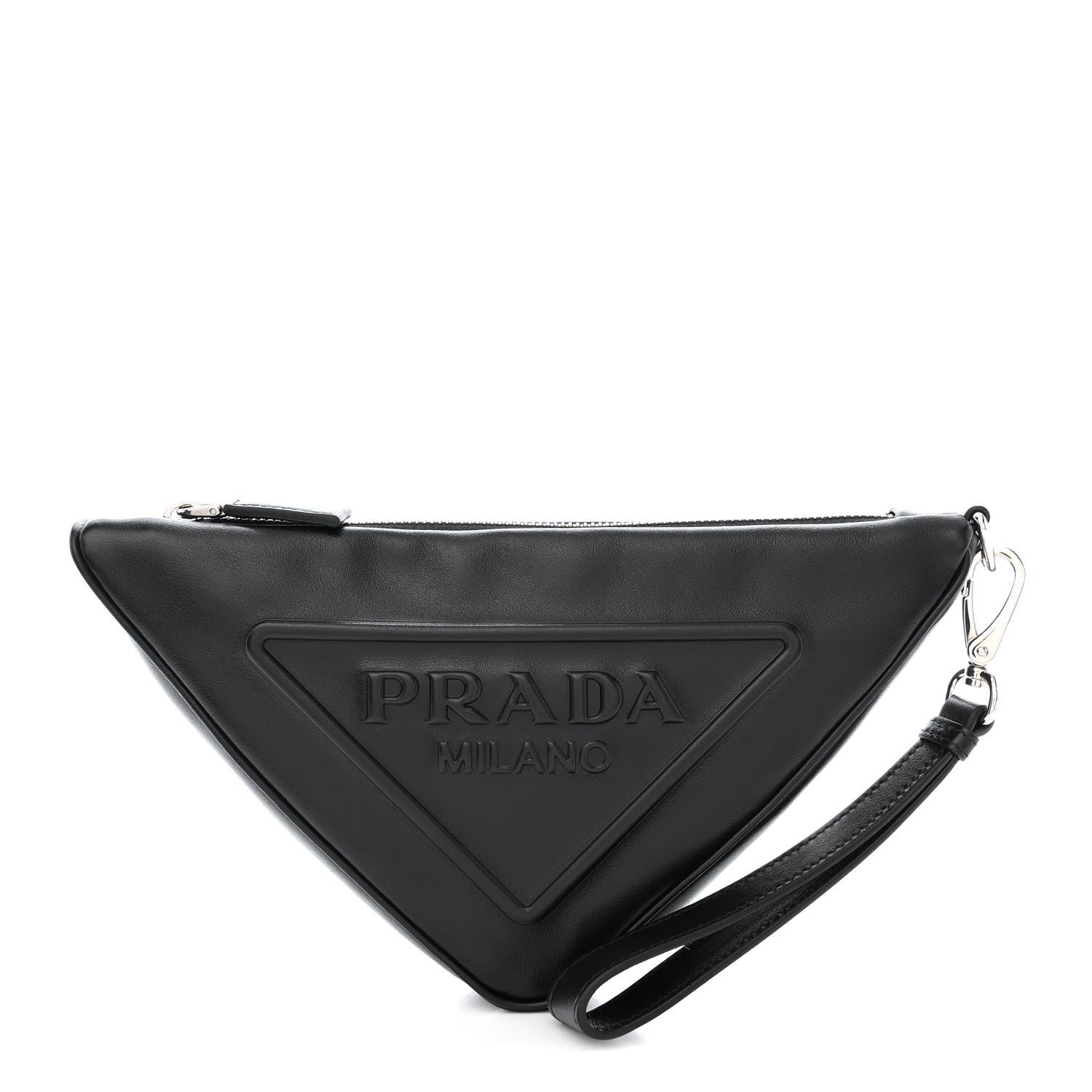 Prada Grace Lux Triangle Logo Embossed Triangle Wristlet Pouch Black 1 of 11