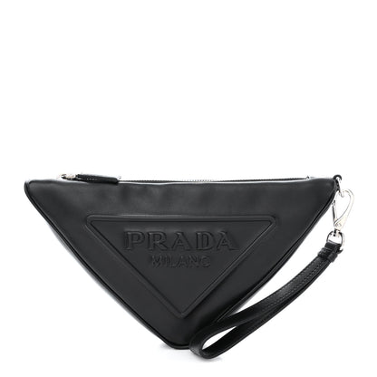 Prada Grace Lux Triangle Logo Embossed Triangle Wristlet Pouch Black 1 of 11