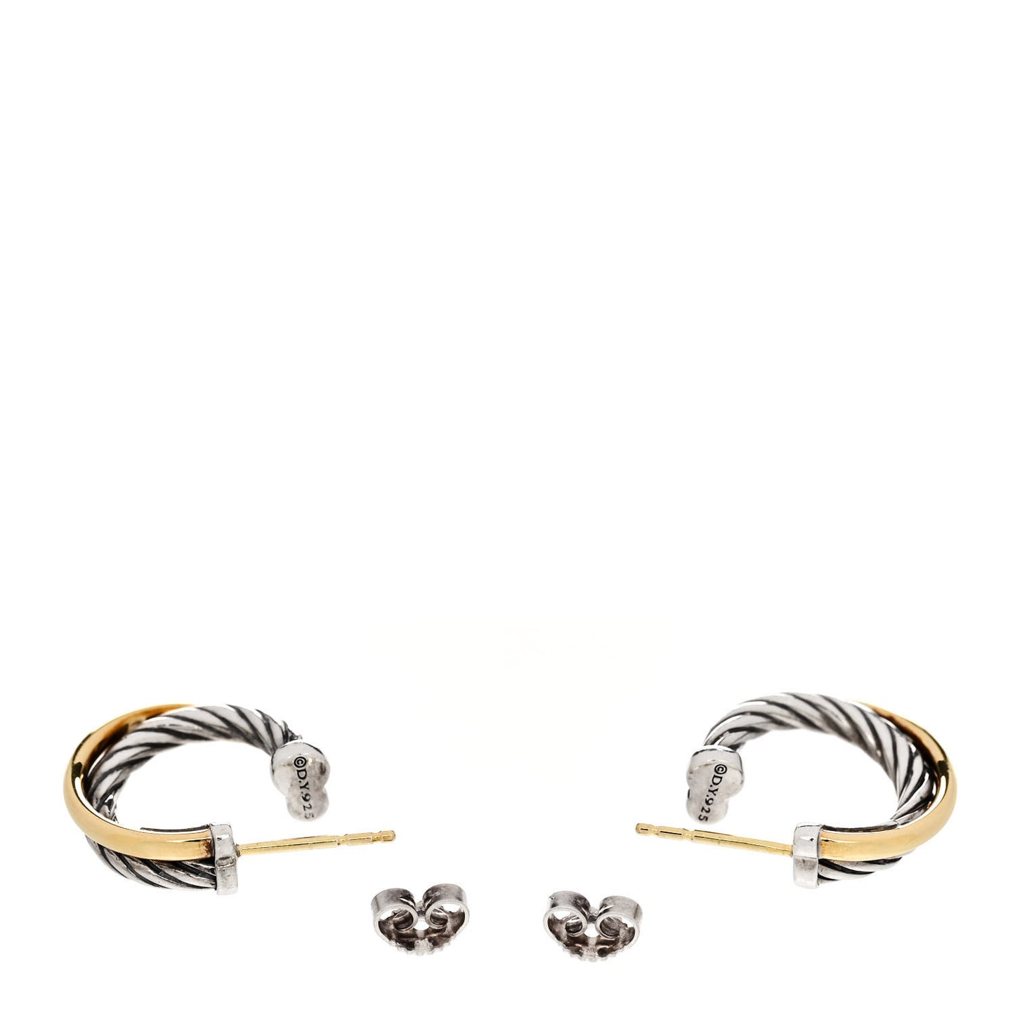 Sterling Silver 18K Yellow Gold 17mm Crossover Cable Hoop Earrings