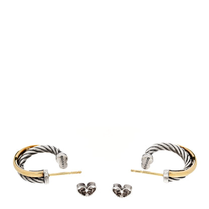David Yurman Sterling Silver 18K Yellow Gold 17mm Crossover Cable Hoop Earrings 3 of 4
