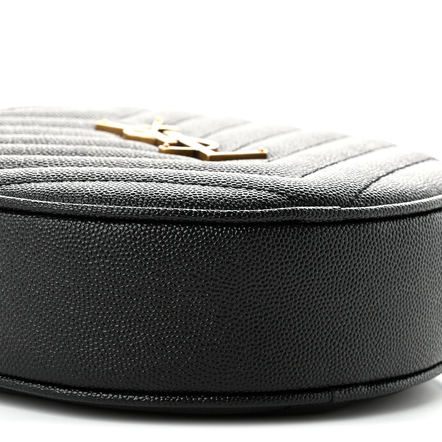 Saint Laurent Grain De Poudre Matelasse Chevron Quilted Round Vinyle Camera Bag Black 9 of 11
