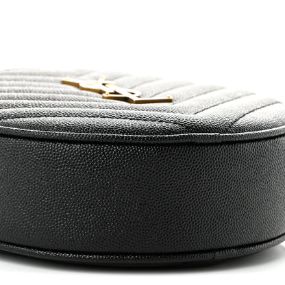 Saint Laurent Grain De Poudre Matelasse Chevron Quilted Round Vinyle Camera Bag Black 9 of 11
