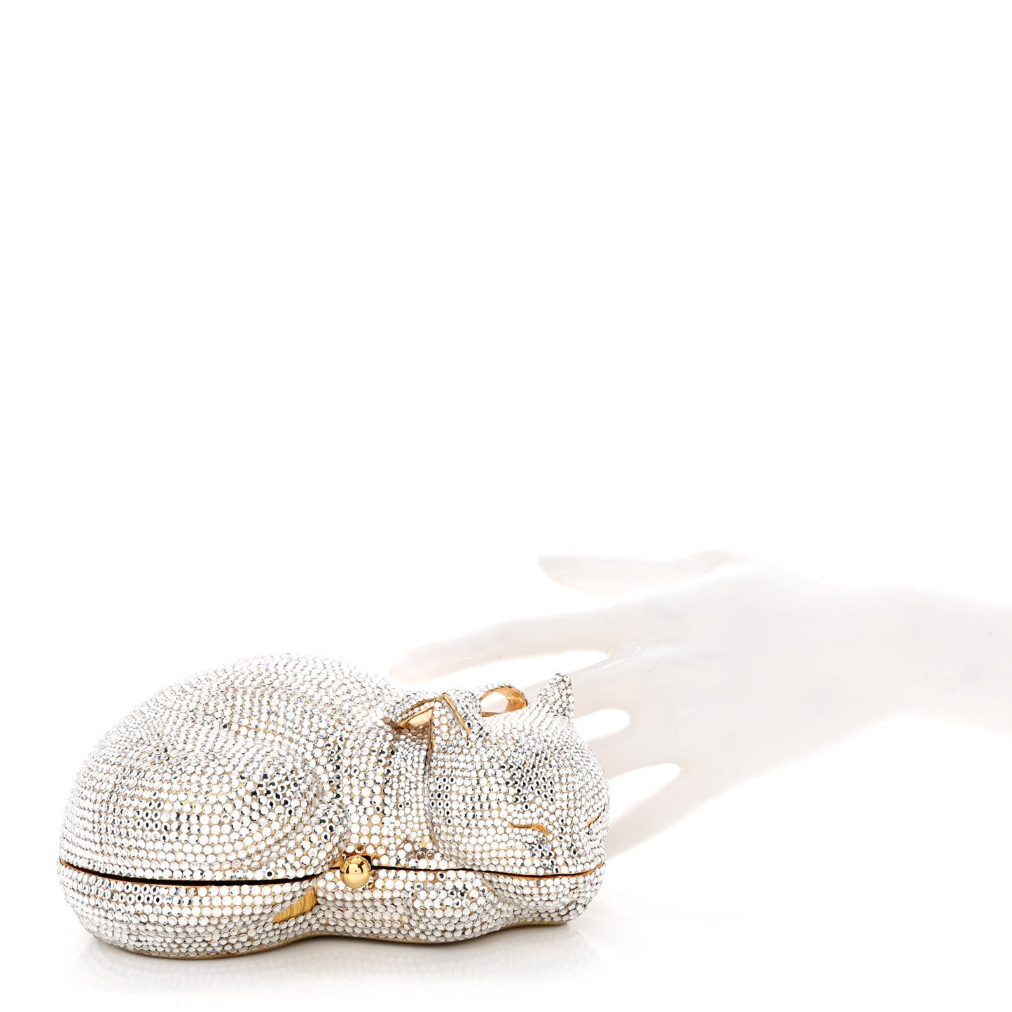 Swarovski Crystal Sleeping Cat Minaudiere Clutch Silver