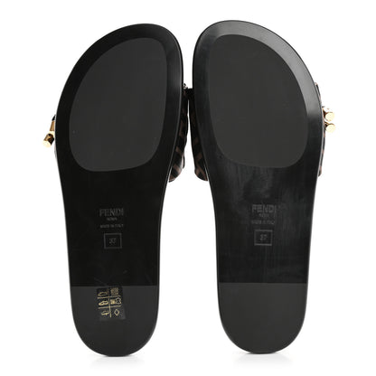 Fendi Satin FF Fendi Feel Slide Sandals 37 Tobacco Black 6 of 9