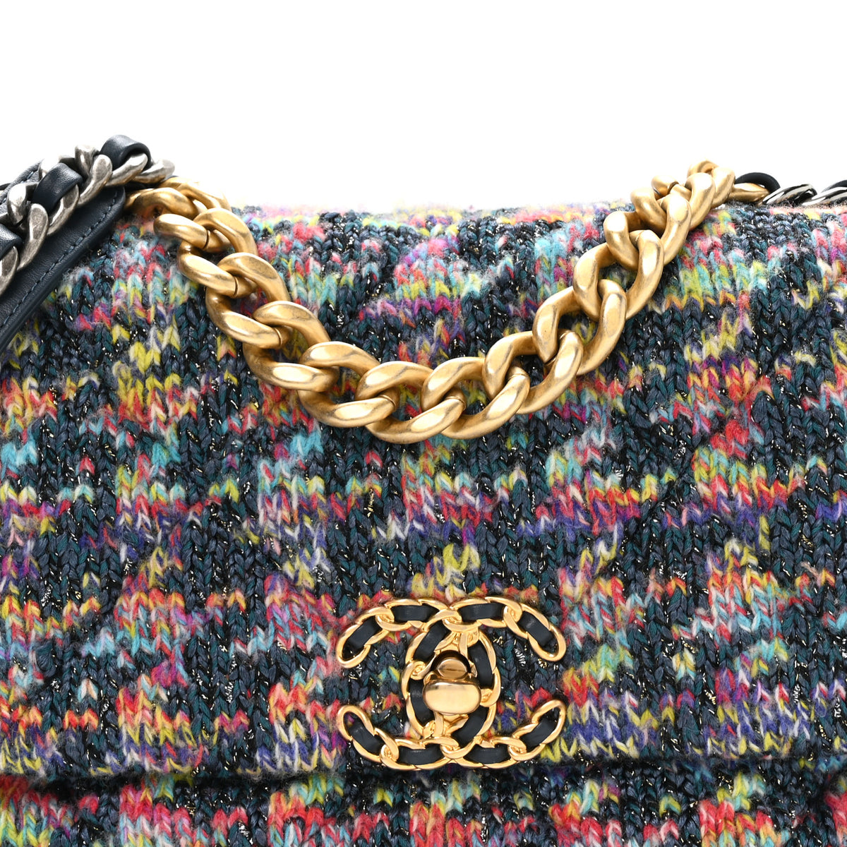 Chanel Tweed Quilted Medium Chanel 19 Flap Dark Multicolor 8 of 10
