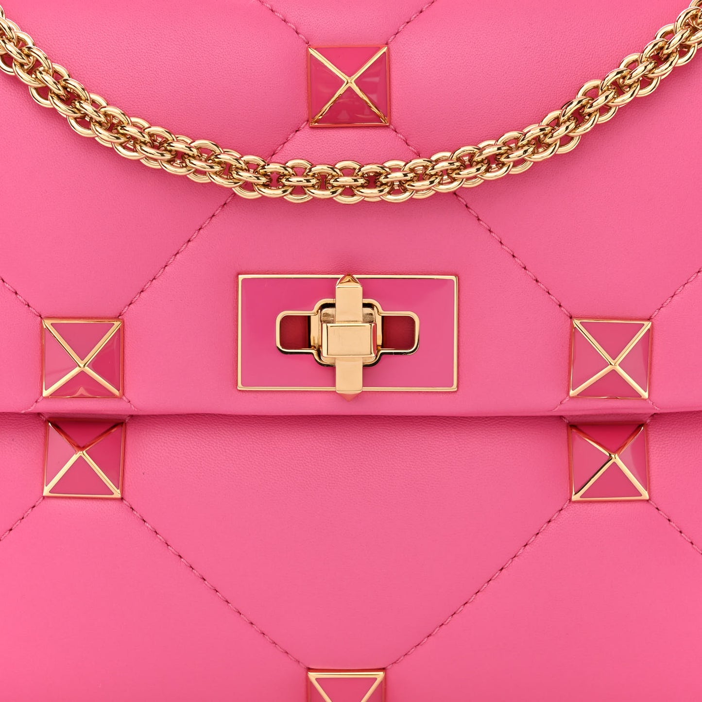 Nappa Enamel Large Roman Stud Shoulder Bag Feminine Pink