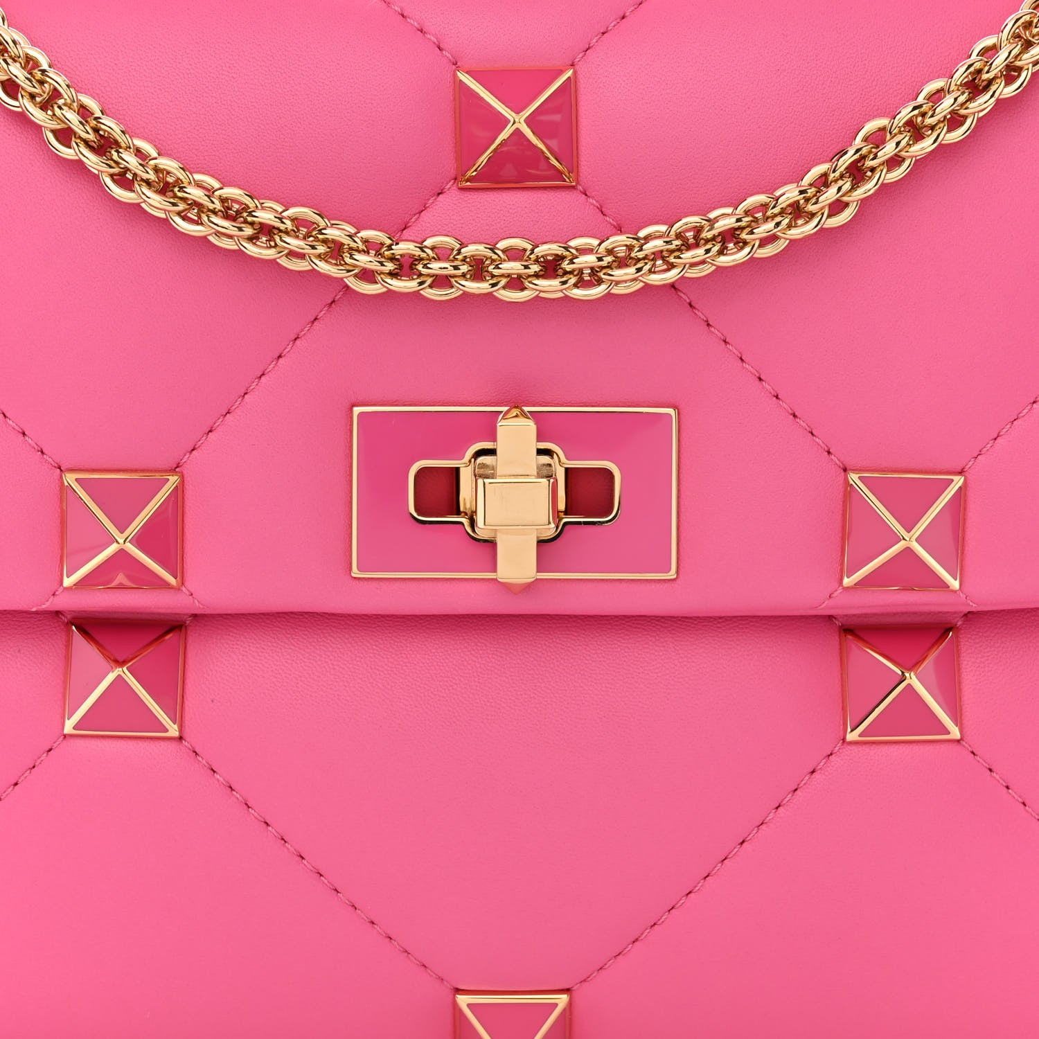 Valentino Garavani Nappa Enamel Large Roman Stud Shoulder Bag Feminine Pink 7 of 10