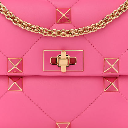 Valentino Garavani Nappa Enamel Large Roman Stud Shoulder Bag Feminine Pink 7 of 10
