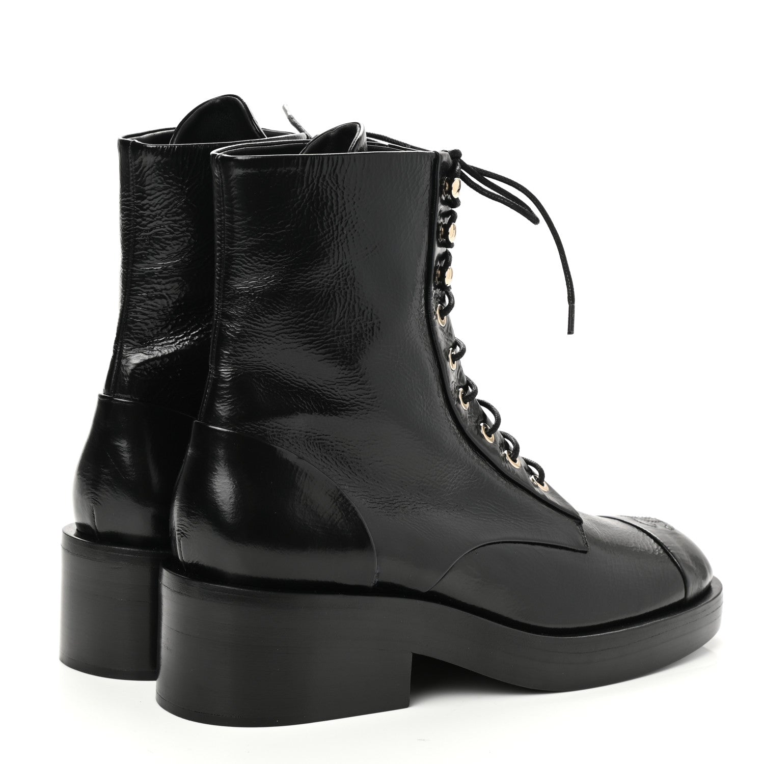 Chanel Shiny Goatskin Cap Toe Combat Boots 41 Black Dark Grey 4 of 10