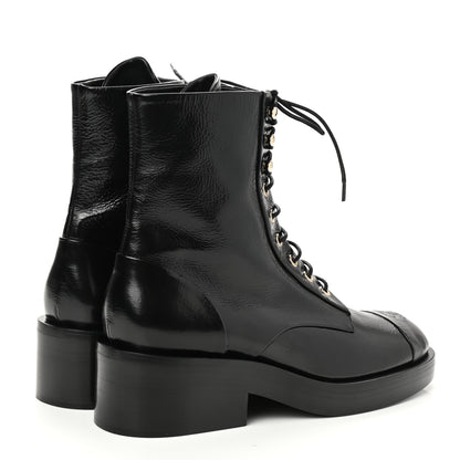 Chanel Shiny Goatskin Cap Toe Combat Boots 41 Black Dark Grey 4 of 10