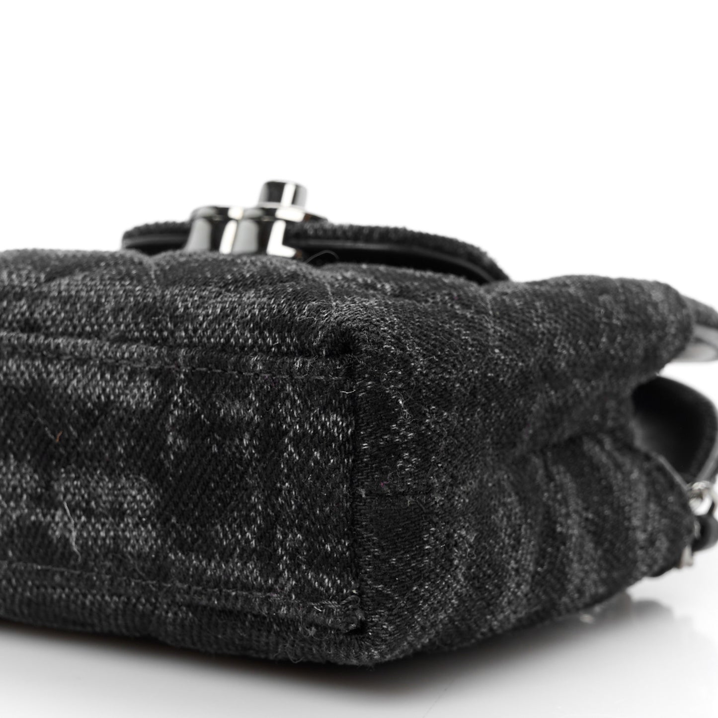 Printed Denim Quilted Mini Nano Kelly Shopper Black Grey