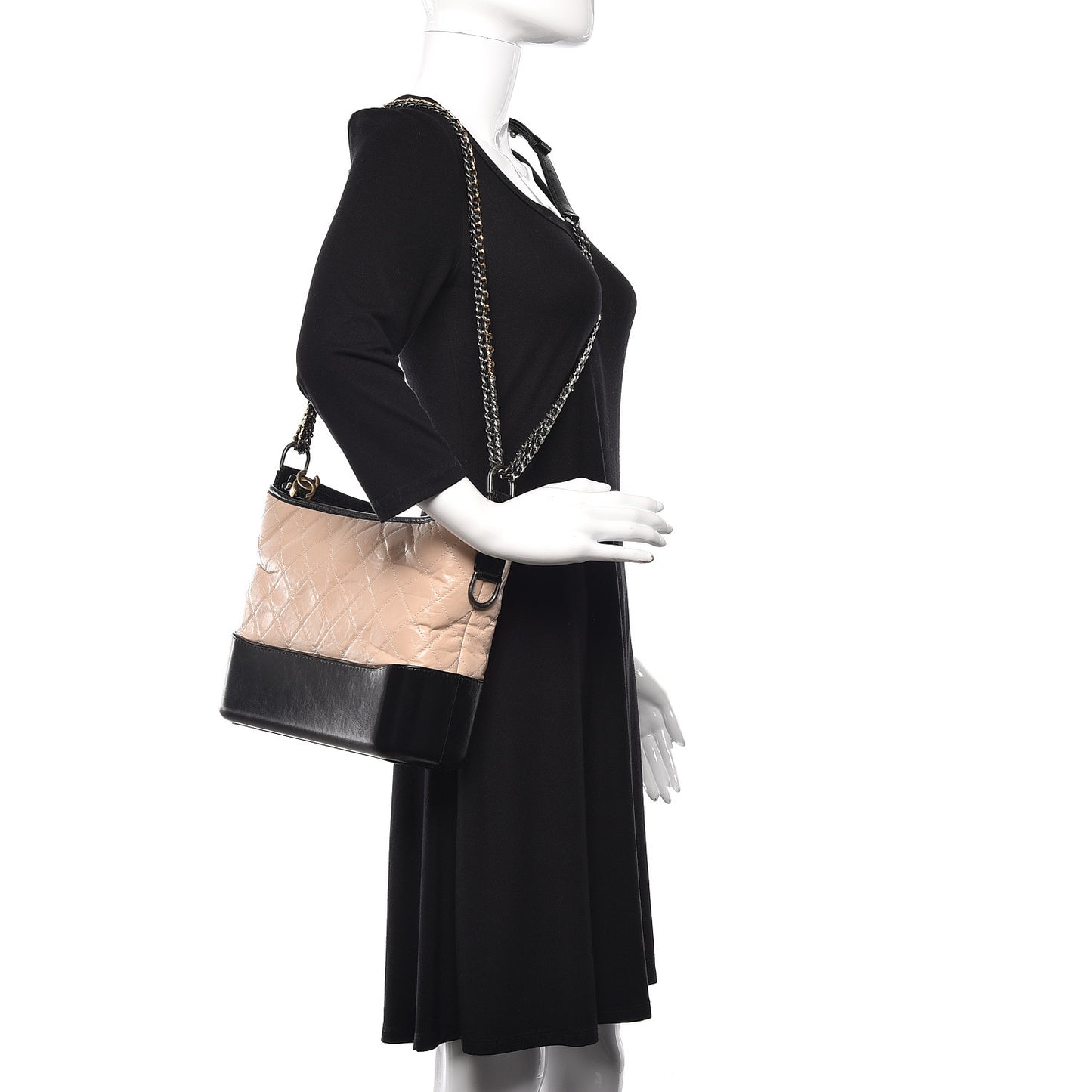 Aged Calfskin Quilted Medium Gabrielle Hobo Beige Black