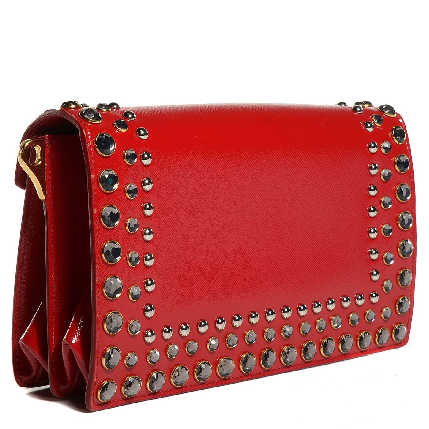 Saffiano Vernice Crystal Sound Shoulder Bag Rosso