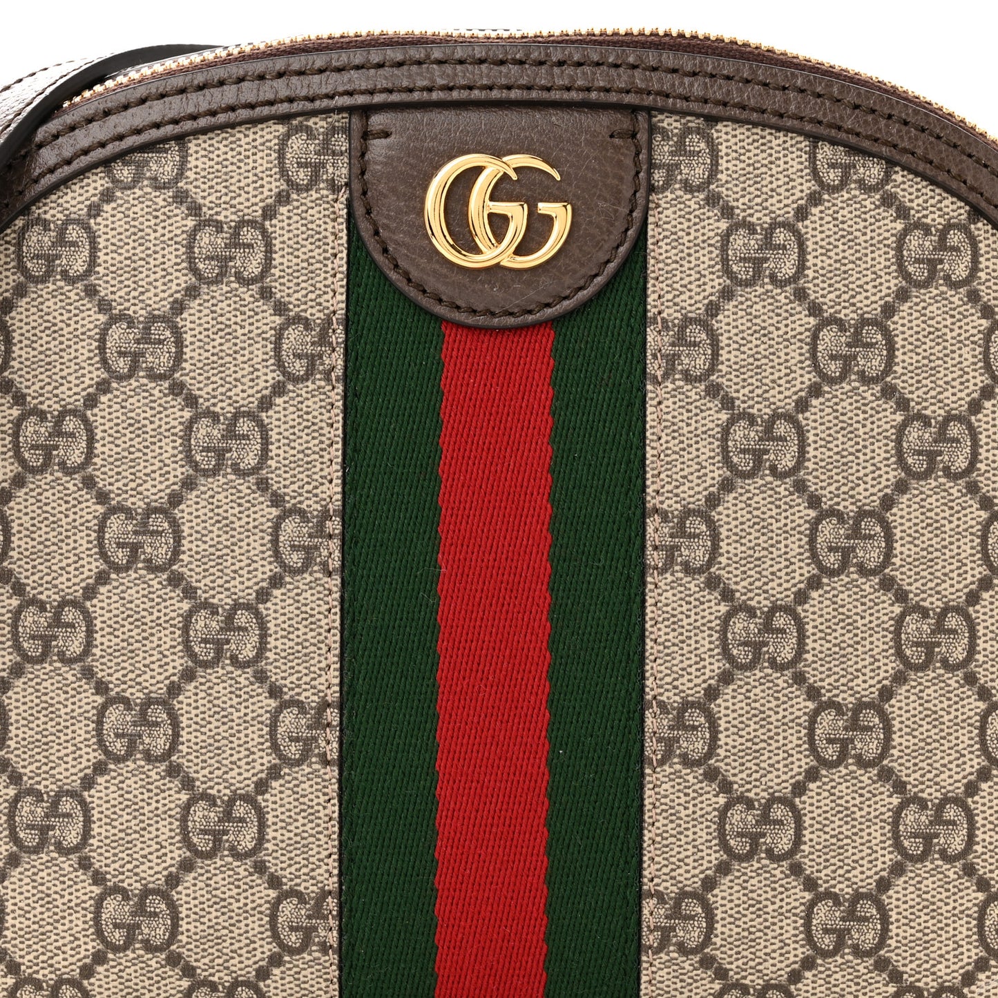 GG Supreme Monogram Textured Dollar Calfskin Web Small Ophidia Dome Shoulder Bag Beige Ebony New Acero