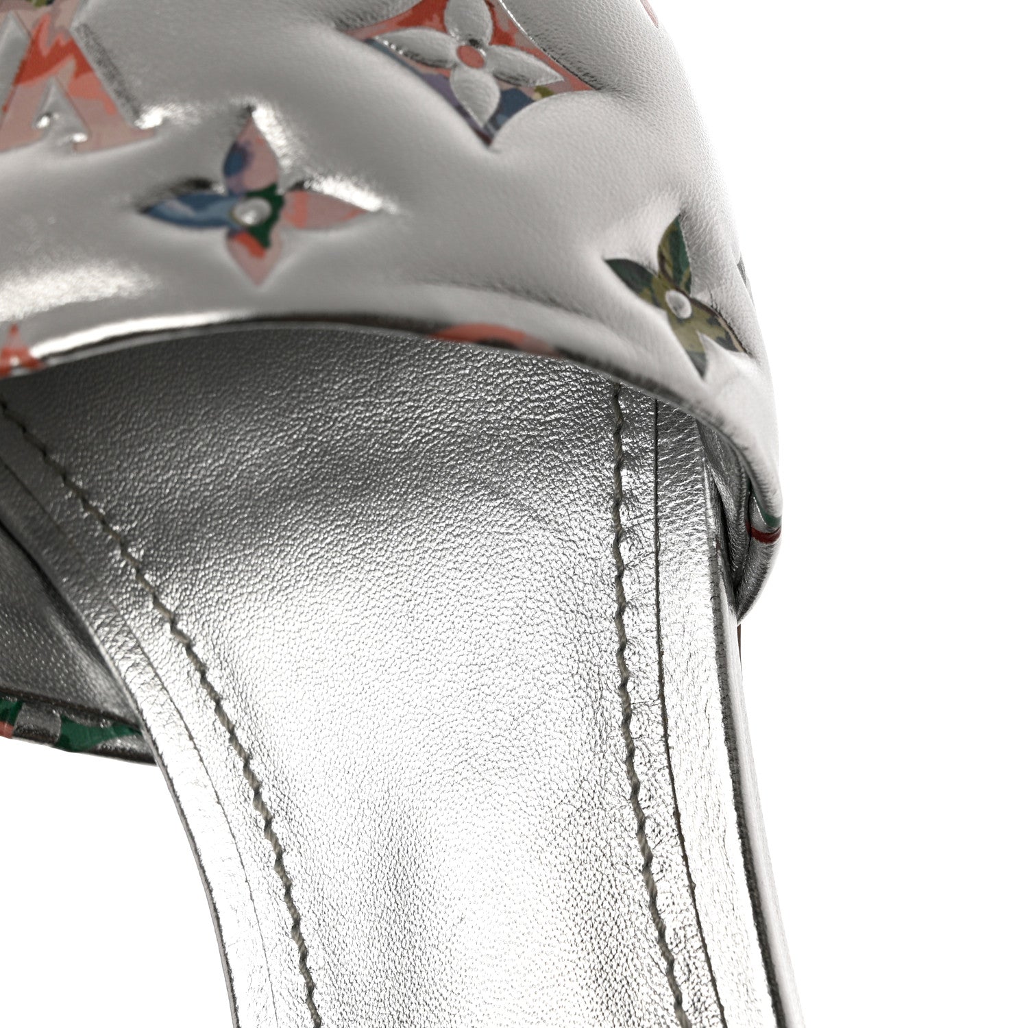 Louis Vuitton Metallic Lambskin Embossed Monogram Floral Revival Flat Mules 37 Silver 10 of 13
