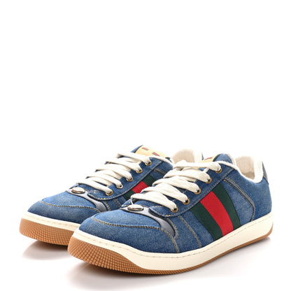 Gucci Denim GG Monogram Calfskin Web Mens Screener Sneakers 8 Blue 3 of 10