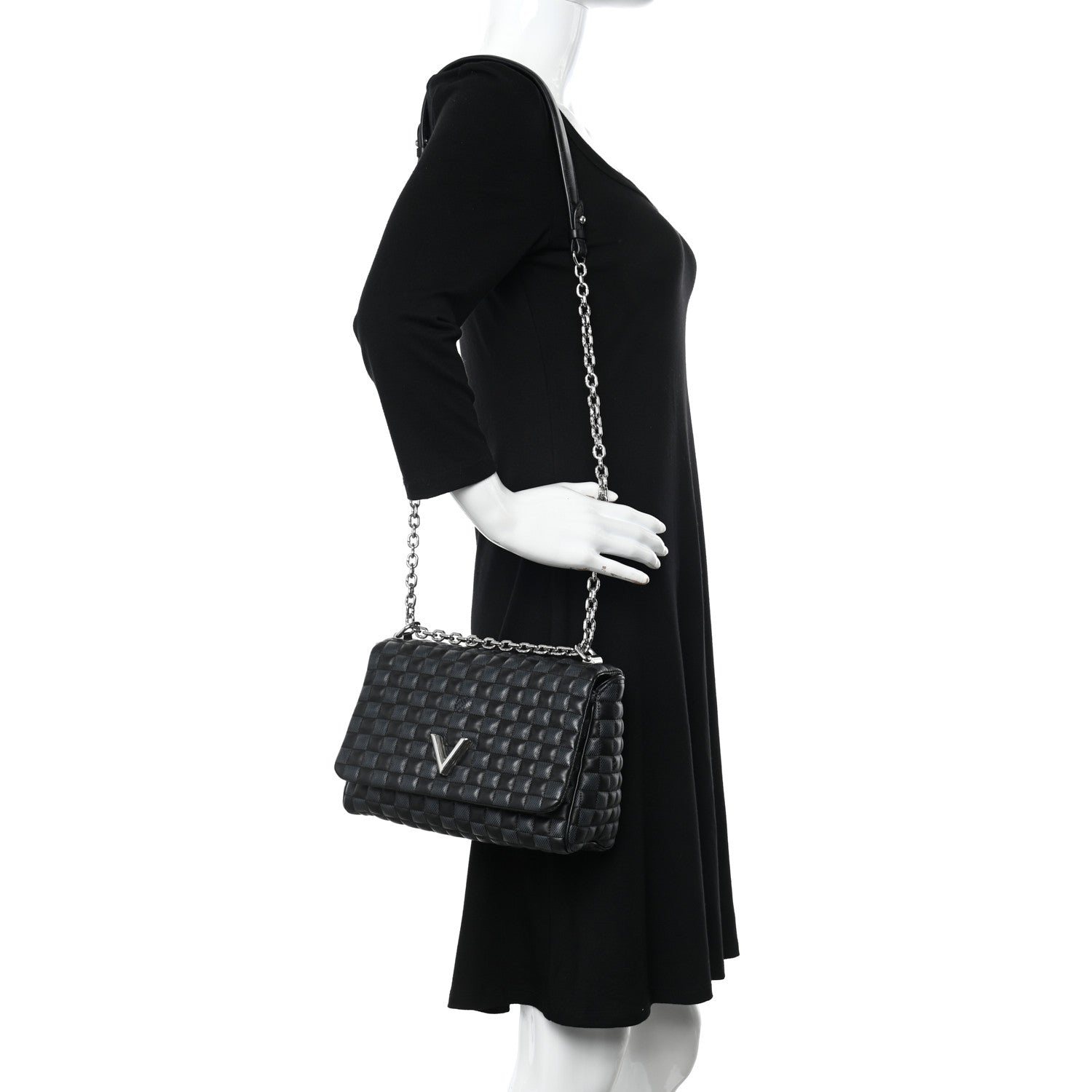Louis Vuitton Calfskin Quilted Damier Twist MM Black Anthracite 2 of 10