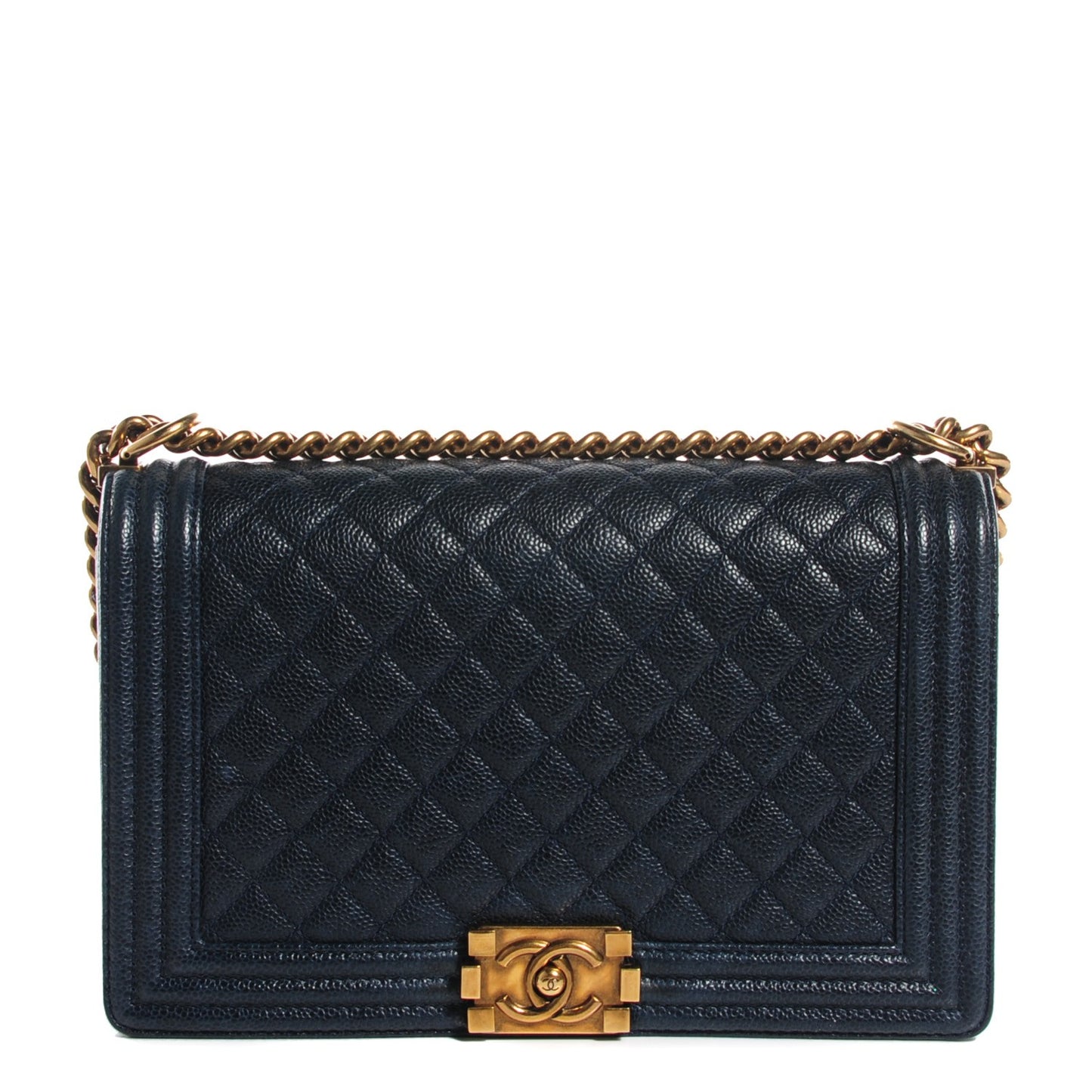 Pearly Caviar Quilted New Medium Boy Flap Navy