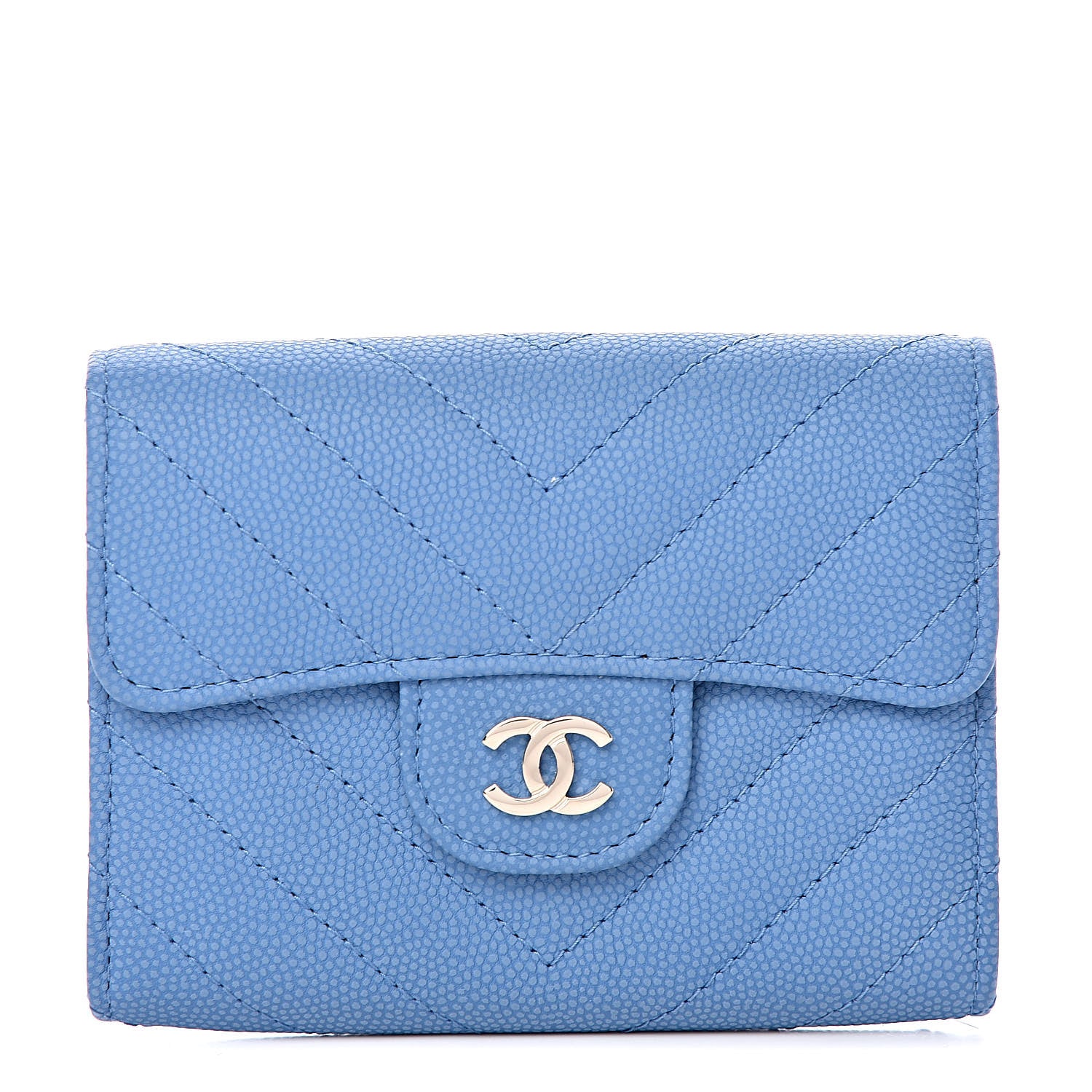 Chanel Caviar Chevron Quilted Card Holder Blue 1 of 9