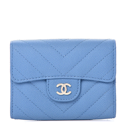 Chanel Caviar Chevron Quilted Card Holder Blue 1 of 9