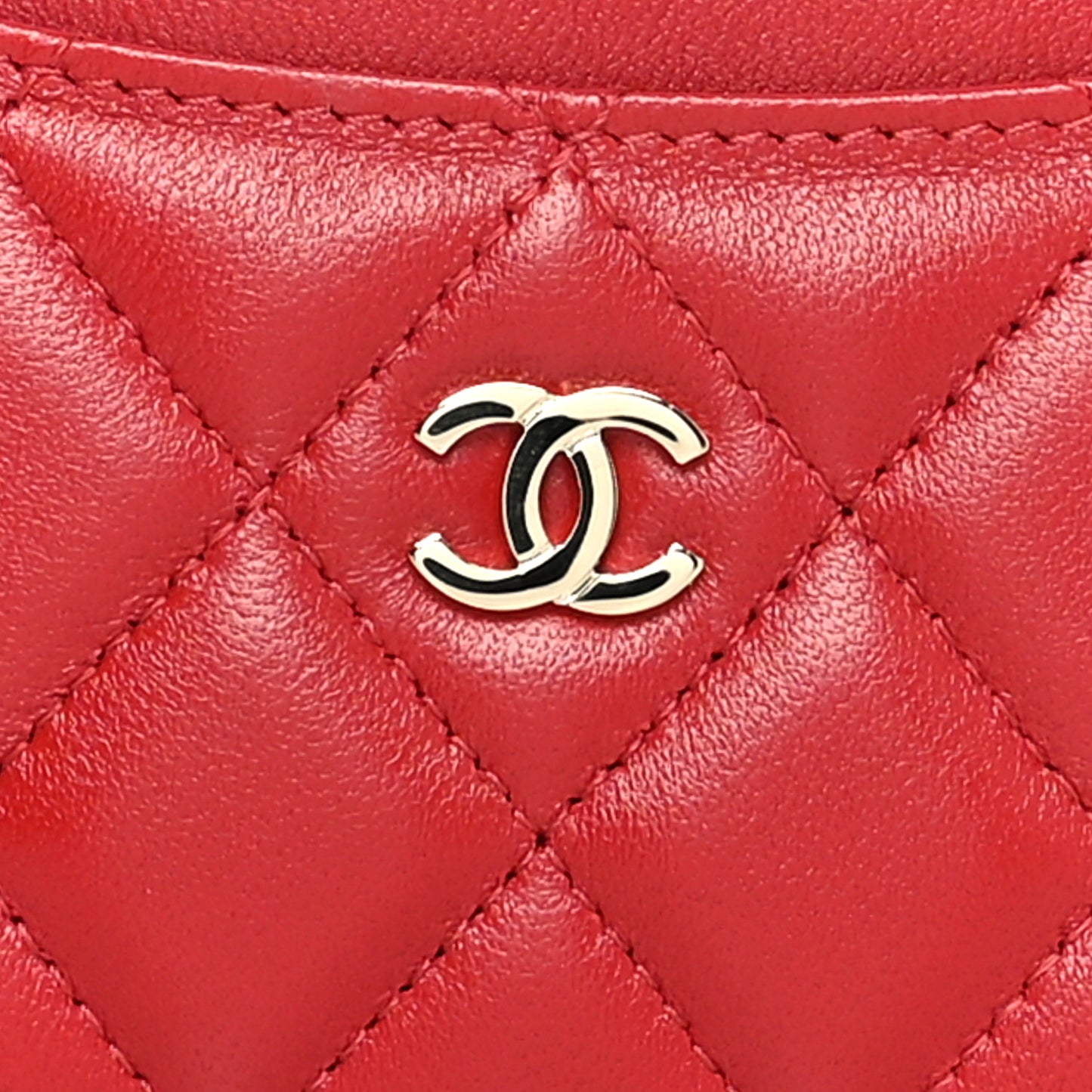 Lambskin Quilted Card Holder Red