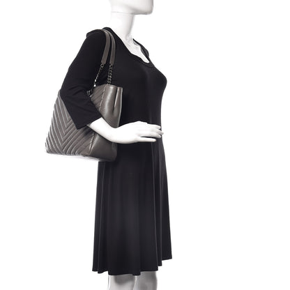 Saint Laurent Sheepskin Matelasse Chevron Large Monogram Shopping Bag Light Coal 2 of 22