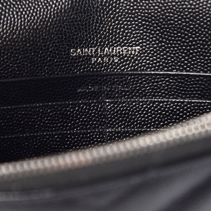 Saint Laurent Grain De Poudre Matelasse Chevron Monogram Envelope Chain Wallet Black 6 of 9