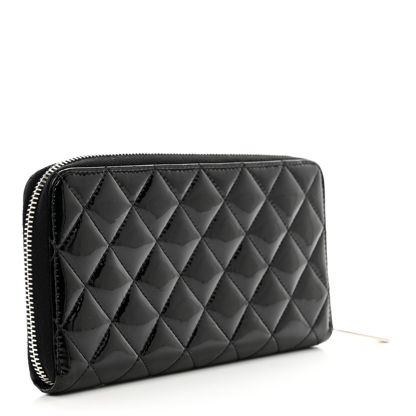 Patent Quilted Brilliant Zip Around Wallet Black