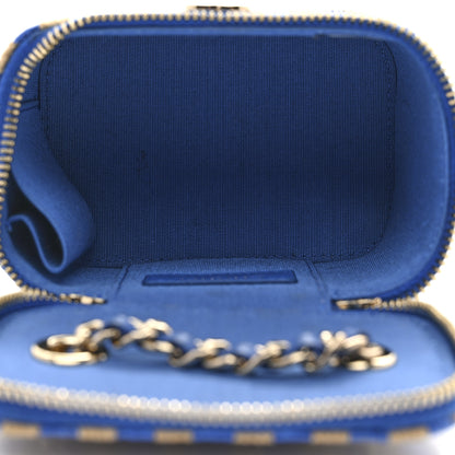 Chanel Raffia Jute Striped Mini Vanity Case With Chain Blue Beige 5 of 10
