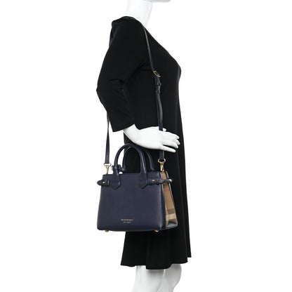 Burberry Grainy Calfskin House Check Small Banner Tote Ink Blue 2 of 12