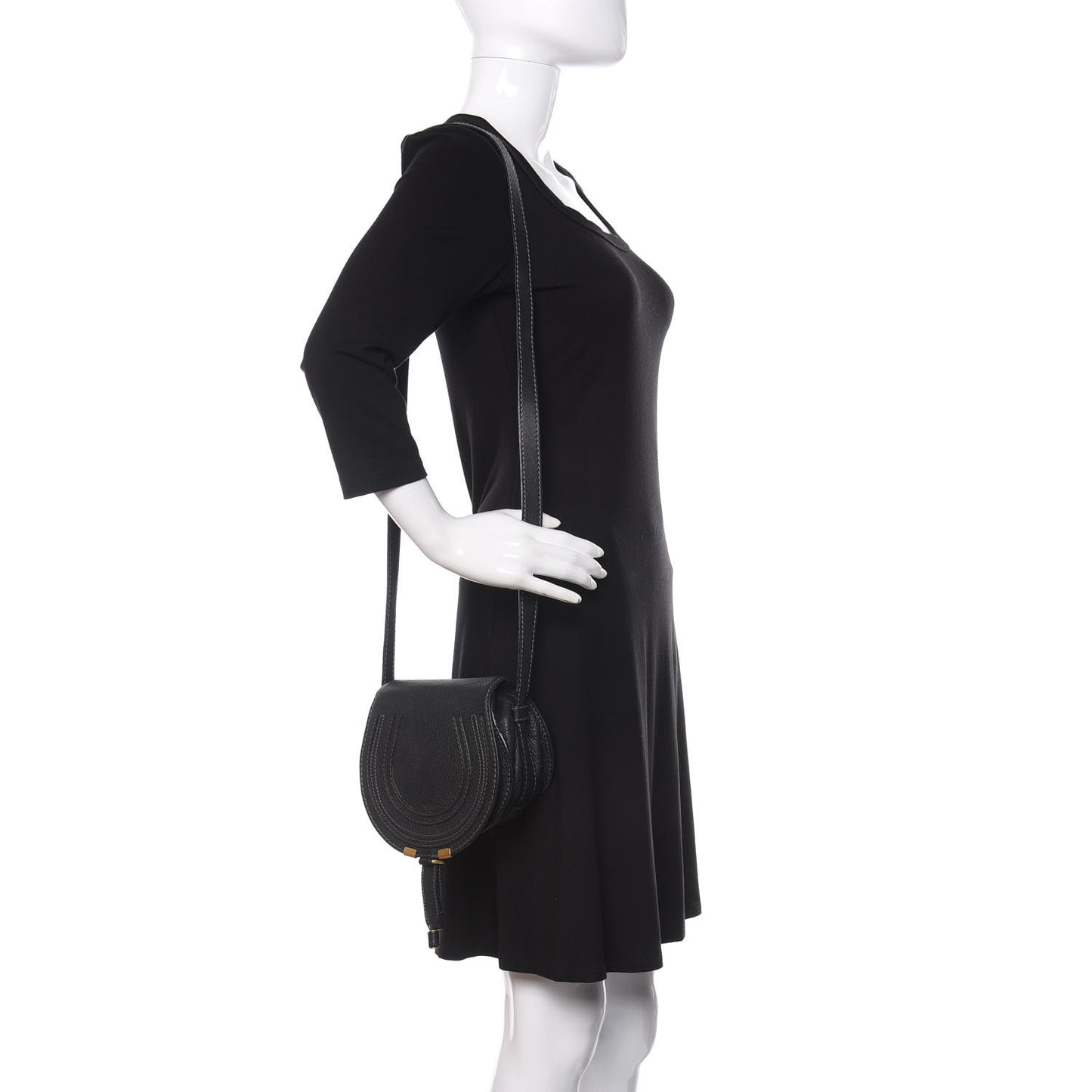 Calfskin Mini Marcie Round Crossbody Bag Black