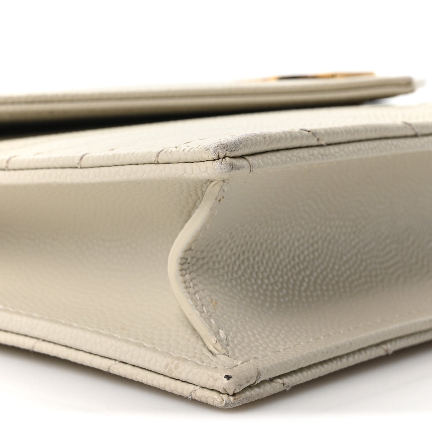 Saint Laurent Grain De Poudre Matelasse Chevron Monogram Envelope Chain Wallet Crema Soft 8 of 10
