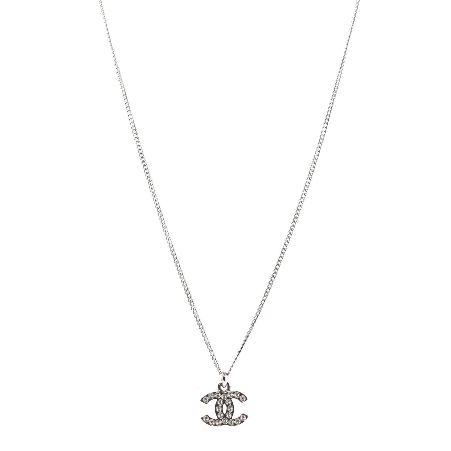 Chanel Crystal Timeless CC Necklace Silver 1 of 4