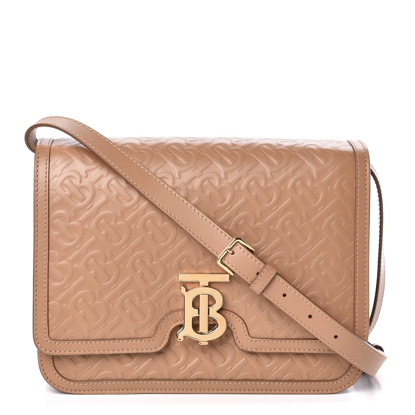 Calfskin Monogram Embossed Small TB Bag Light Camel