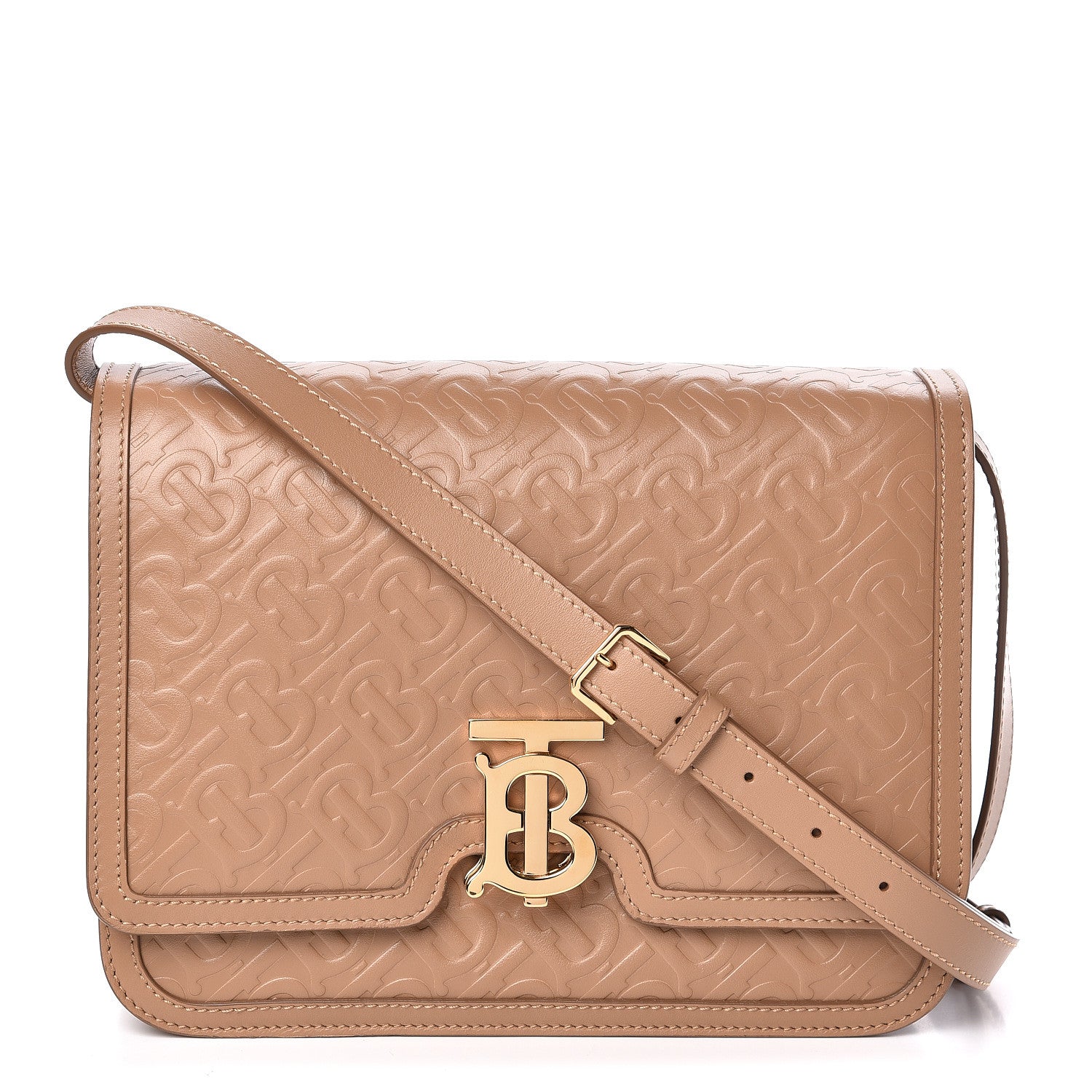 Burberry Calfskin Monogram Embossed Small TB Bag Light Camel 1 of 9