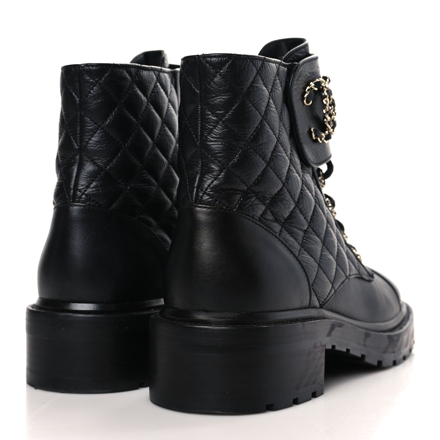 Chanel Shiny Lambskin Quilted Lace Up Combat Boots 40 Black 4 of 7