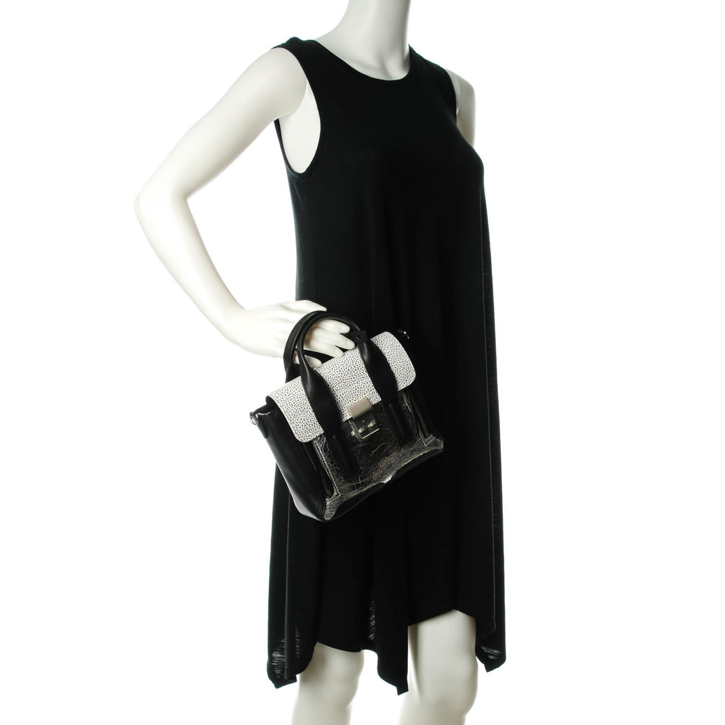 3.1 Metallic Mix Textured Calfskin Mini Pashli Satchel Silver Black White