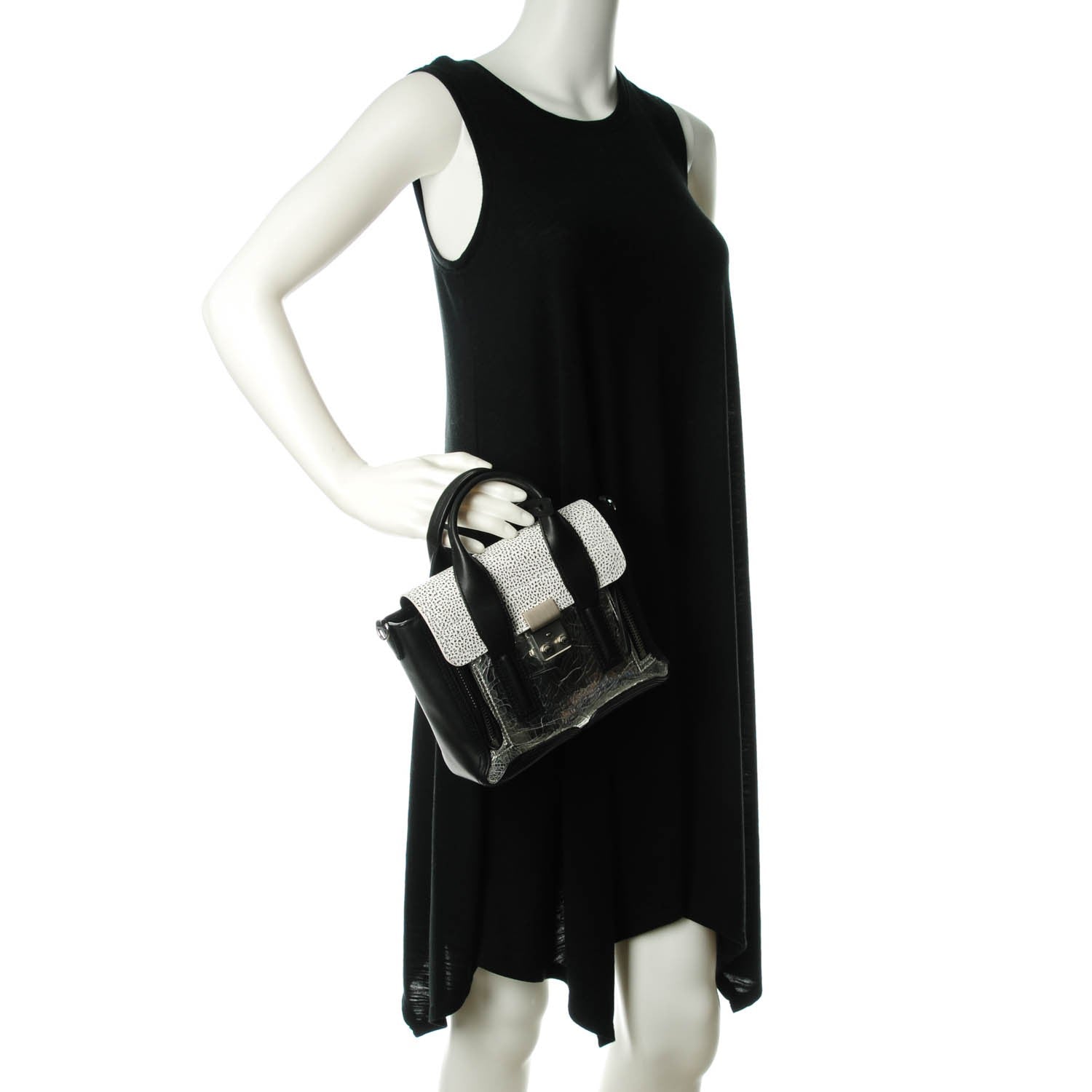 3.1 Phillip Lim 3.1 Metallic Mix Textured Calfskin Mini Pashli Satchel Silver Black White 2 of 7