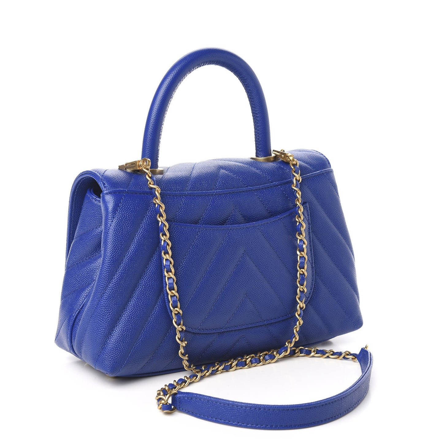 Caviar Chevron Quilted Mini Coco Handle Flap Blue
