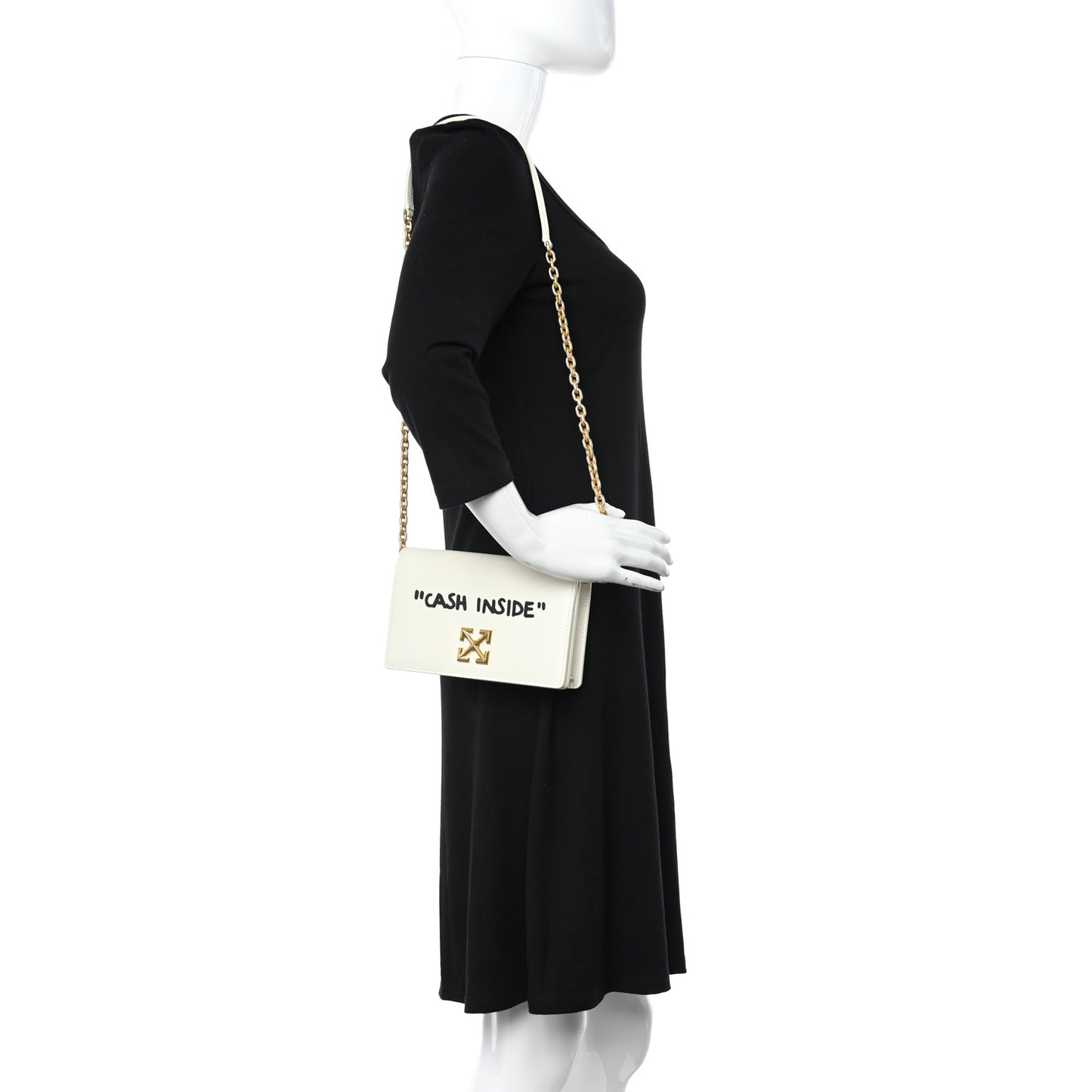 OFF WHITE Calfskin Jitney 0.5 Cash Inside Crossbody Bag White