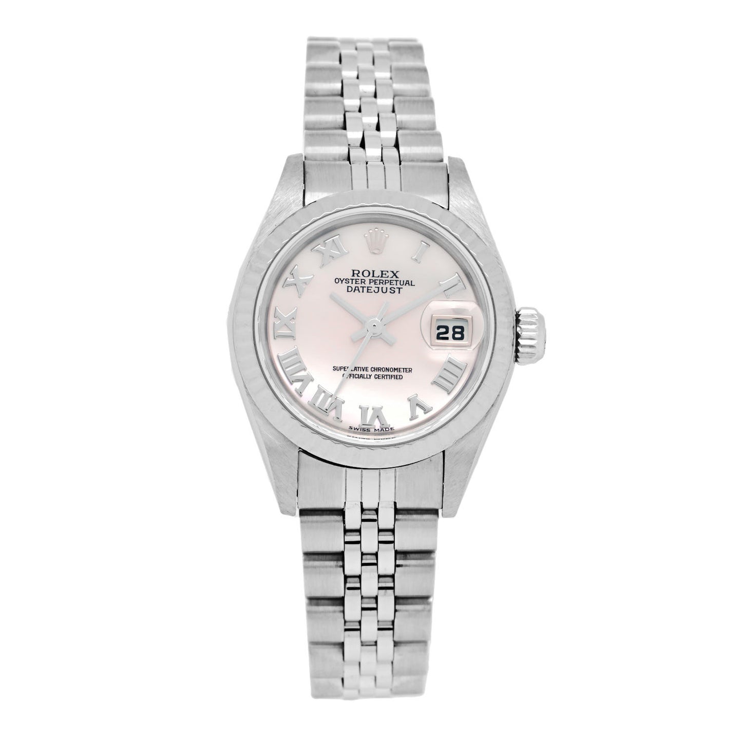 Stainless Steel 18K White Gold Mother of Pearl 26mm Oyster Perpetual Datejust Watch Roman 79174