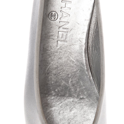 Chanel Laminated Lambskin Grosgrain Cap Toe CC Ballerina Flats 36 Silver Black 12 of 16