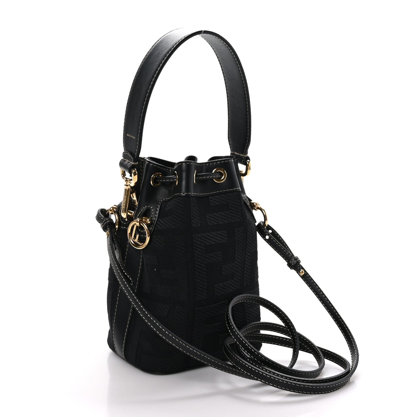 Canvas Vitello King F is Fendi FF Embroidered Mini Mon Tresor Bucket Bag Black