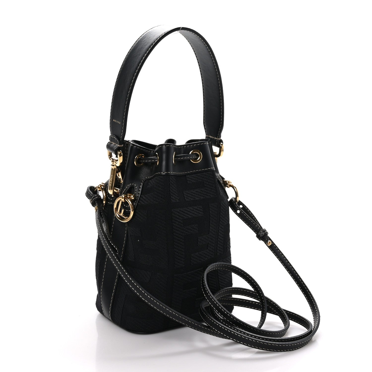 Fendi Canvas Vitello King F is Fendi FF Embroidered Mini Mon Tresor Bucket Bag Black 3 of 9